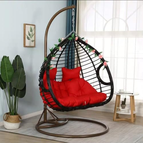 HOUSN Hängesessel mit Kissen, für Zwei Max. Belastung 150 kg, Hängesessel Outdoor mit Gestell Körbe 120x120x130 cm Hängesessel Stabiler Rattan für Garten, Indoor & Outdoor,4