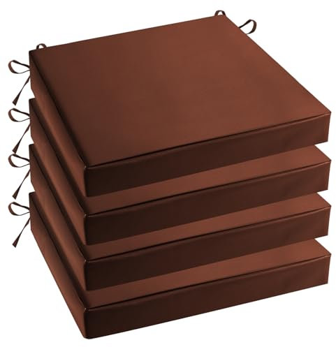 Heavyoff 4er Set Stuhlkissen Polsterauflage wasserdicht Gartenstuhlauflagen Sitzauflagen Sitzkissen für Stühle, Bänke Braun, 45x45x5cm
