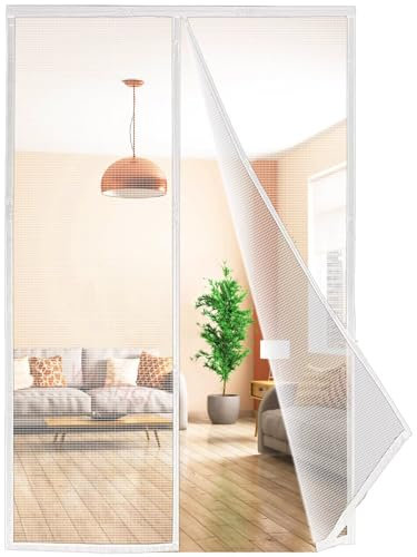Fliegengitter Tür Magnet, 140x220 cm Seite Öffnungs Insektenschutz Balkontür Schiebetür für Terrassentür Innovativ, Weiß