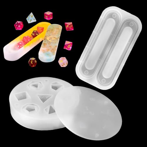 DND Dice Silicone Mold + Dice Storage Box Mold Epoxy Resin 7 Shapes | Polyhedral Dice Moulds Silicone 2 Pieces Dice Tray Box Gaming Table Board Games Mold for Handmade Art Decoration Crafts