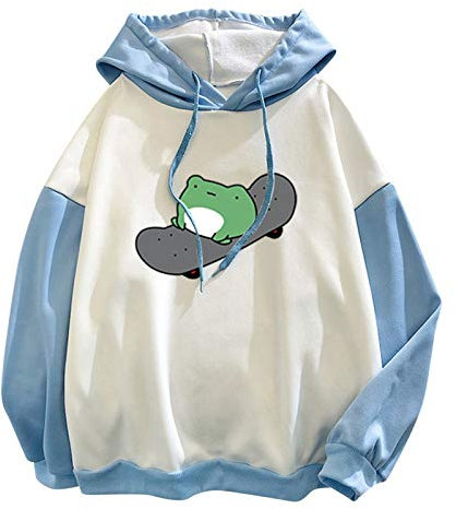 Kapuzenpullover für Damen, Baumwolle, Sweatshirts für Damen, lange Ärmel, übergroßer Kapuzenpullover, niedlicher Frosch, bedruckt, modische Sweatshirts, lockere Passform, Baggy, Loungewear, Zuhause,