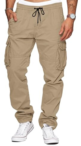 TARAINYA Pantalon Cargo Homme Coton Baggy Chino Cordon de Serrage avec Poches Kaki foncé L