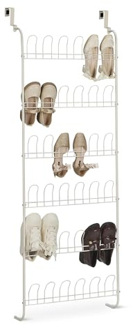 Amazon Basics – Tür-Schuhregal aus Metall, für 18 Paar Schuhe, Weiß, 56 x 14 x 153 cm