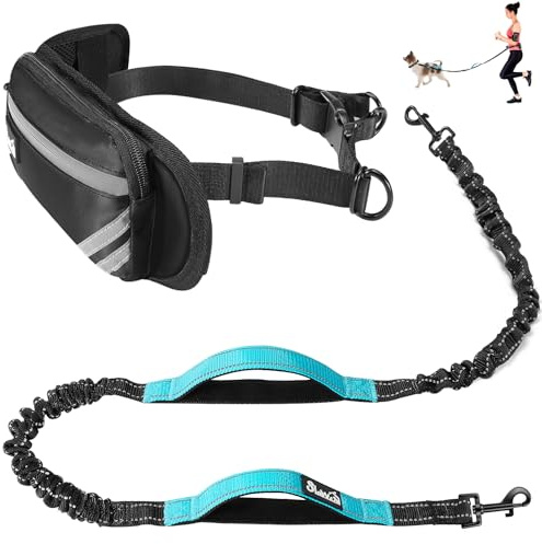 SlowTon Joggingleine Hunde mit Bauchgurt,Freihandleinen Jogging Hundeleine für große und mittelgroße Hunde, Elastische Reflektierende Laufleine 150-200cm für Laufen, Joggen L(11.3-36.3.KG)