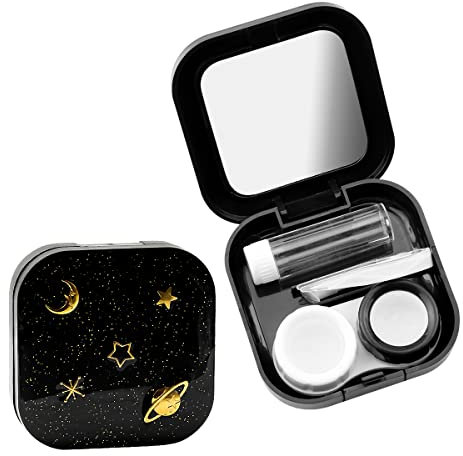 Lotsdonxia Travel Contact Lens Case with Mirror – Starry Galaxy Design, Portable Lens Soaking and Storage Holder for Glasses and Lenses