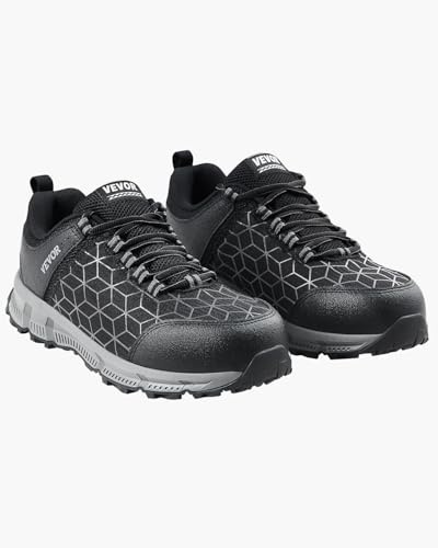 VEVOR Chaussures à Embout en Acier pour Hommes, Taille 9 US, Chaussures de sécurité pour Hommes, Chaussures de Travail de Construction industrielles, Baskets de sécurité légères et Respirantes, Noir