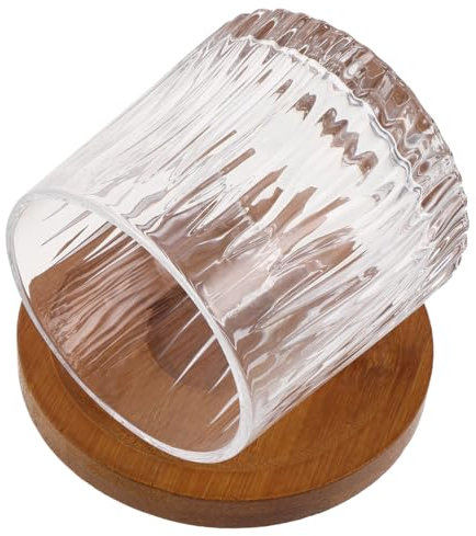 Garneck Bicchiere Old Fashioned da Whisky Girevole in Vetro 280ml con Base in Legno, Stabile e Antiribaltamento, per Pub e Ktv