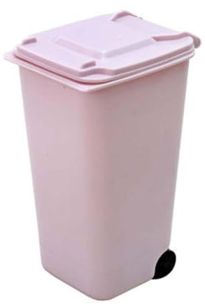 Qiebenav Small Desktop Trash Can Mini Wheelie paper Can Storage Bin Desktop Organizer Pen Pencil Cup Creative pink