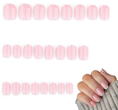 24 Stück Press on Nails,Nägel zum Aufkleben,Fake French Nails,Kunstnägel zum Aufkleben Kurz,Glossy Künstliche Nägels mit Weiß Rand,Full Cover False Quadratisch Fingernägel für Frauen und Mädchen