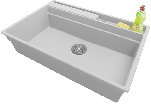 PRIMAGRAN Evier Cuisine en Granit Gris 78x53cm, Lavabo 1 bac + Kit de Vidage, Évier à Encastrer au Meuble 80cm - Oslo S305