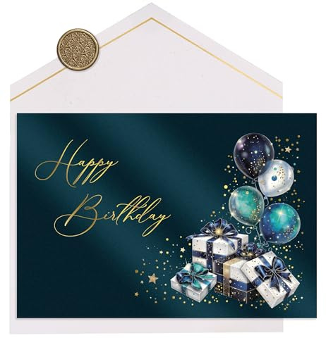 Joli Coon Premium Geburtstagskarte STARDUST Gifts, mit FinePaper Kuvert | 350g Perlmuttpapier mit Schimmereffekt, weiße Innenseite, selbstklebendes Wachssiegel, für persönliche Geburtstagswünsche