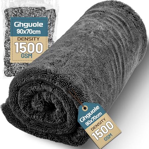 Ghguole Car Drying Towel, 1500GSM Extra Large 90x70cm Microfibre Towel | Double-Sided Thickened Drying Towel Car Detailing,Super Absorbent Lint-Free Cleaning Cloth for Fast Car Detailing and Washing