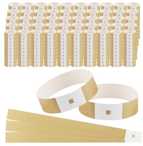 JIAYUET 1000 Pack Gold Paper Wristbands,Party Wristbands for Events, Festivals, Concerts,19mm x 250mm