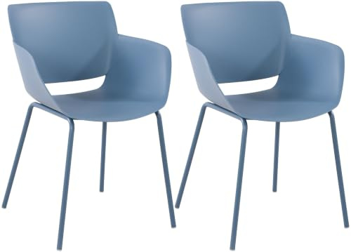 CLP 2er Set Gartenstuhl Alpena, Schalenstühle für Garten, Terrasse und Balkon, Sitzschalen wetterfest, Gestelle aus robustem Stahl | Farbe blau