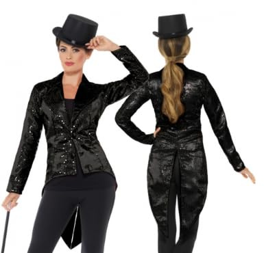 Party Factory Pailletten Frack für Damen, in Schwarz, Größe S, Paillettenfrack für Party, Shows oder Karneval, Elegantes Glamour-Outfit für besondere Anlässe