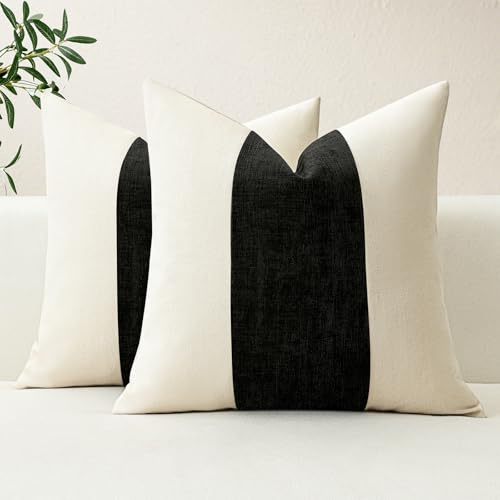 Artscope 2er Set Kissenbezug Baumwolle Leinen Chenille Patchwork Zierkissenbezug Geometrische Kissenhüllen Weiche Sofakissen Couchkissen für Schlafzimmer Wohnzimmer Büro Deko 50x50 cm, Schwarz