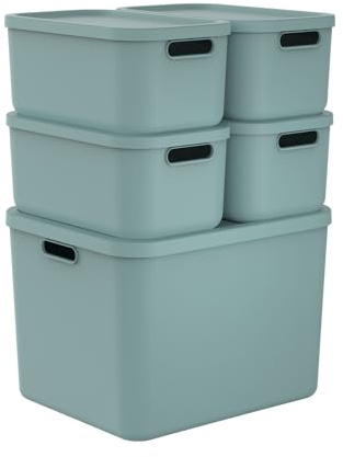 Rotho Albula 5er-Set Aufbewahrungsbox mit Deckel 1x55l +4x12l Kunststoff (PP recycelt)