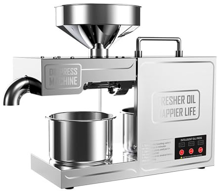 Electric Oil Press Machine 820W Automatic Oil Press Extractor Organic Oil Expeller Stainless Steel Oil Press Machine Cold Hot Oil Maker Press Machine for Home Commercial