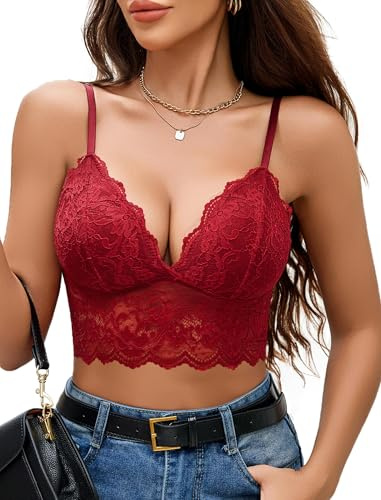 Avidlove dam spets bustier camisole sexig crop top V-ringad bralette undertröja bh spagettiremmar tank basic magfri toppar festival going outfit, röd, XXL