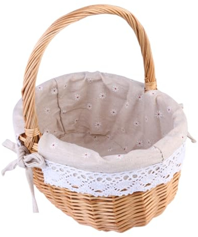 MOTHNUR 1pezzi Cestino da Picnic Intrecciato Mano in Rattan con Fodera Lavabile in Tela Cesto Portaoggetti per Feste di Matrimonio e Picnic