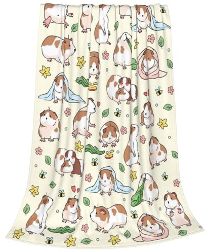 Cute Guinea Pig Print Throw Blanket, Funny Gifts for Kids Child Guinea Pig Lover, Lightweight Cozy Blanket, Soft Anti-Pilling Flannel Blanket for Bed Sofa Couch Chair Room Decoration, 125X100 cm