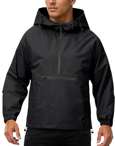 Jaskdconsy Anorak à capuche pour homme - Coupe-vent léger avec demi-fermeture éclair et poche ventrale - Veste à enfiler fonctionnelle pour l'extérieur et les loisirs, Style_s01 Noir, XXL