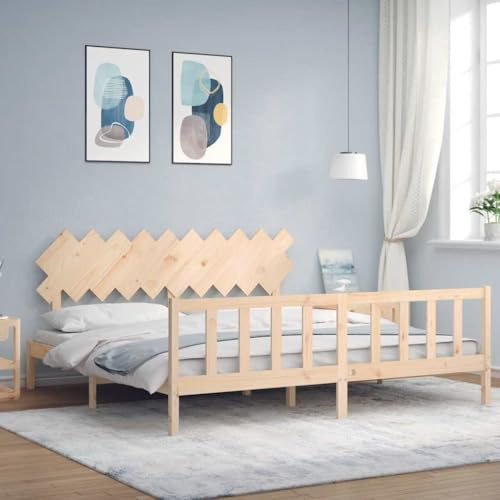 HaoChrymec Massivholzbett ohne Matratze 200x200 cm, Robustes Kiefernholz, Praktisches Kopfteil & Fußteil, polsterbett, doppelbett, Für Schlafzimmer, Wachsbraun