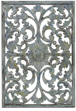 Oriental Galerie Wandbild Ornament Shabby Chic Symbol Mandala Relief Deko Holz Schnitzerei Blau Antik ca. 64 x 44 cm