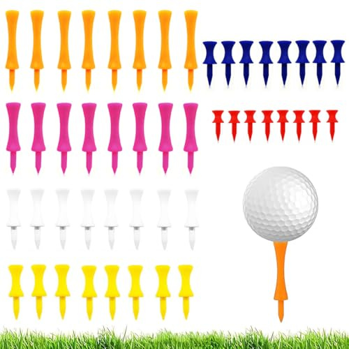 Pack of 48 Tees de Golf en Plastique incassables et Plus épais 32mm/38mm/45mm/51mm/57mm/70mm, Plastic Golf Tees,réduisent la Friction et Les Tees de Golf latéraux en Plastique, Multi Color Plastic