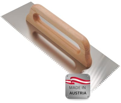 WERKFIT Kompakt Glättekelle 380 mm – Profi Zahnkelle aus rostfreiem Edelstahl mit Buchenholzgriff – Glatt & Zahnungen E3–E15 – Handliche 1- oder 2-Hand Kelle für Fliesenleger & Handwerker (E3)