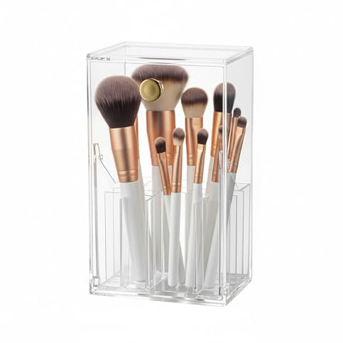 EAZHOP Make-up-Pinselhalter mit Staubdichtem Deckel mit 17 Fächern | Lippenstift Aufbewahrung Kosmetik Lipgloss Organizer Klare Make up Aufbewahrungsbox, Schmuck-Aufbewahrungsbox für Kommode