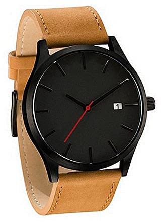 Par mode läder analog kvarts rund handled affärer herrklocka stifttidsklockor för män, a, En storlek