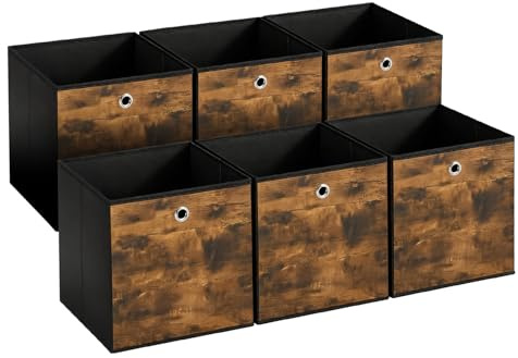 Sekey Aufbewahrungsbox Stoff, Faltbox Organizer mit Griff, Einsatz für Kallax Regal, EKET Würfelregal, Aufbewahrungskorb für Spielzeug & Kleidung - 6er Set, 30x30x30cm, Vintagebraun