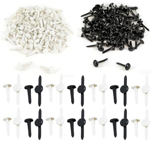 Mini Runde Brads, 200 Stück Musterklammern Metall, Mini Scrapbooking Musterklammern, Leicht und Wiederverwendbar, Für Kartenherstellung Schule Büro Papier Briefklammern, Schwarz, Weiß, 8 x 15 mm