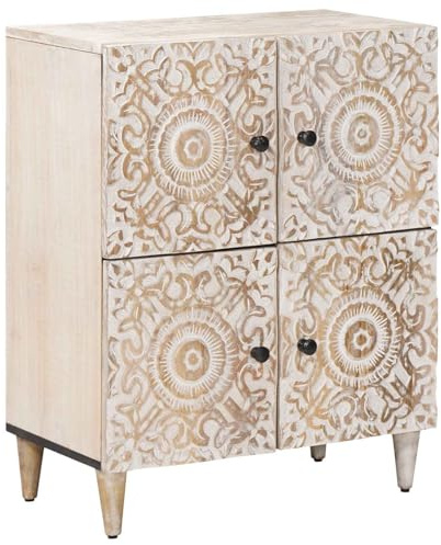vidaXL Sideboard med lagring Vit 60 x 33,5 x 75 cm Massivt mangoträ