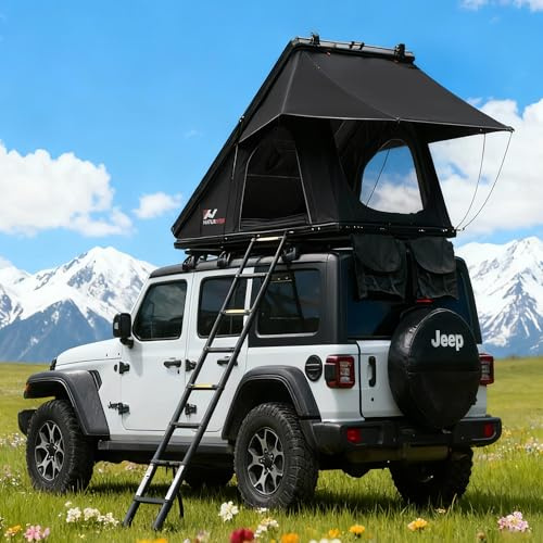 Naturnest Dachzelt Hartschale, Schnellaufbau-Klapp Dachzelt Auto für 2 Personen Camping, Wasserdichtes 4-Jahreszeiten-Zelt mit Windschutz, UV-Beständigkeit, Blackout-Funktion für SUV, Van, Truck, Jeep
