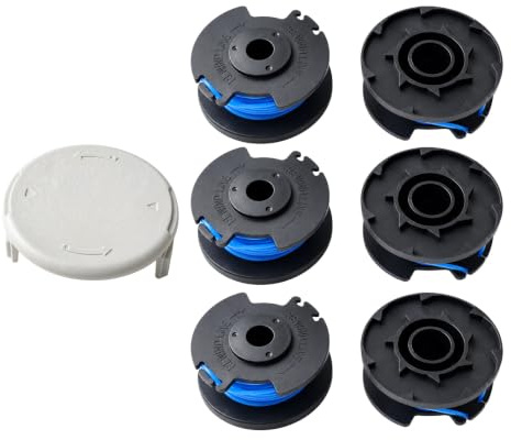Lot de 6 bobines de rechange AC14RL3A avec capuchon - Compatible avec coupe-bordures Ryobi One+ 18 V, 24 V, 40 V - Bobine de fil de qualité supérieure pour une coupe sans effort (6 bobines + 1