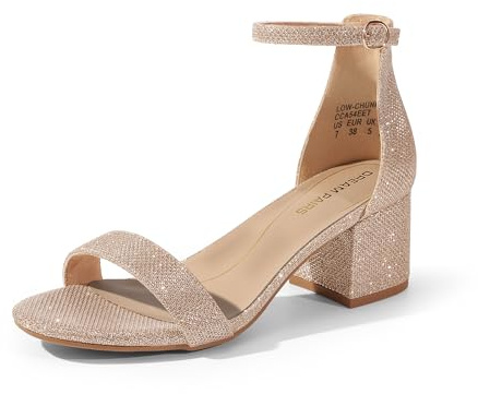 DREAM PAIRS Women's Comfort Low Block Heel Sandals,Gold/Glitter,8.5