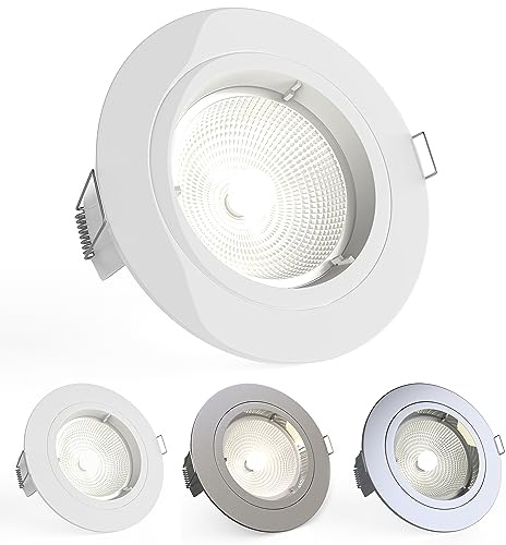 National Lighting Recessed Lighting - Mains Powered LED Spot Lights Downlights for Ceiling - IP20 Rated GU10 Fitting for Halogen or LED - Gloss White Finish, Fixed Version
