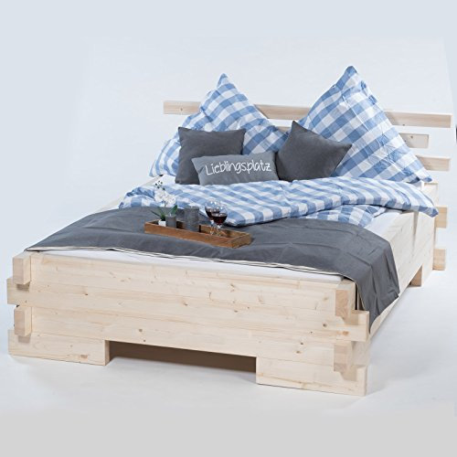 TUGA - Holztech Massives Balkenbett Doppelbett mit und ohne Überstand Daybett Boxspringbett (ohne seitlichen Überstand, 90 x 200)