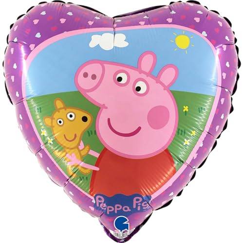 Grabo Folienballon Mylar Peppa Pig Herz, Rosa, 1 Stück, 45 cm, Selbstdichtend, Peppa Pig Fans, Kinder, Feierliebhaber, Unisex-Kinder