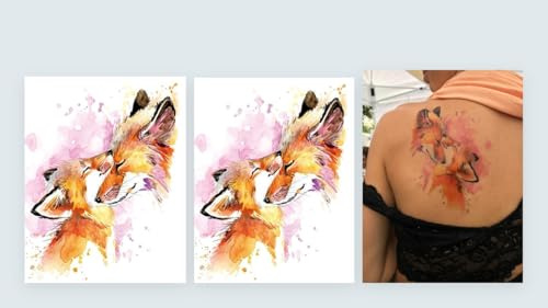 2 Blätter Temporary Fuchs Tattoo Tier Tattoo Wasserfarben Tattoo Aufkleber TH315x2