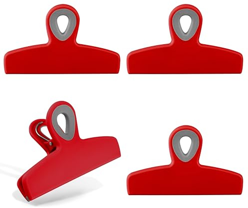 COOK WITH COLOR Bag Clips - Heavy Duty Chip Clip and Refrigerator Magnet for Food Storage with Air Tight Seal Grip, Bright Colors, Pack of 4 Large.