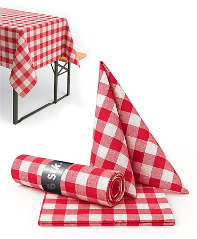 texpot 6 Stück Landhaus Servietten 50 x 50 cm Rot-weiß Kariert aus 100% Baumwolle im 20 mm Karo Bauernkaro