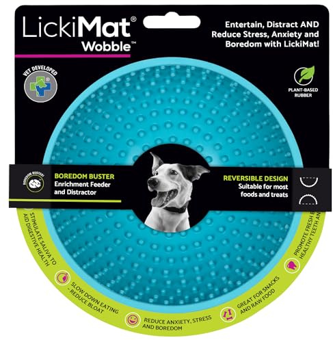 LICKIMAT Wobble, Dog Slow Feeder Bowl Lick Mat, Boredom Anxiety Reducer; Perfect for Food, Treats, Yogurt, or Peanut Butter. Fun Alternative to a Slow Feed Dog Bowl, Turquoise