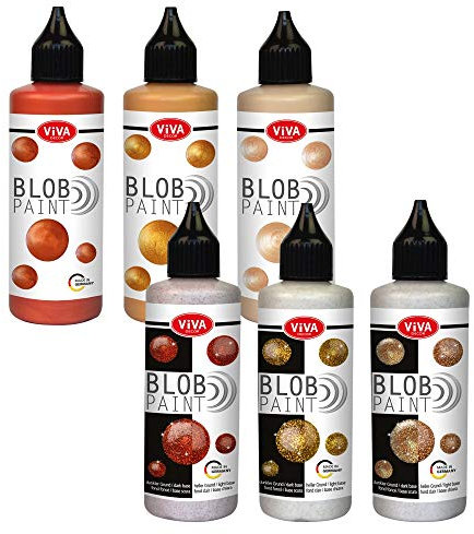 Viva Decor Blob Paint Set (Golden Sunshine, 6 x 90 ml) - gebrauchsfertiges Acrylfarbe Set für Blob Painting Dot Painting Art - Dotting Tool für Leinwand, Mandala