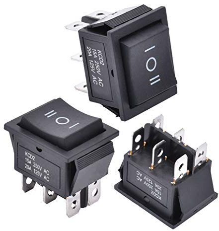 APIELE 3 Stücke Kippschalter,3 Position EIN-Aus-EIN mit DPDT 6 Pins Wippschalter,250V 16A Taste Rocker Kippschalter Für Häuser, Industrie,DIY KCD2-203N (schwarz)