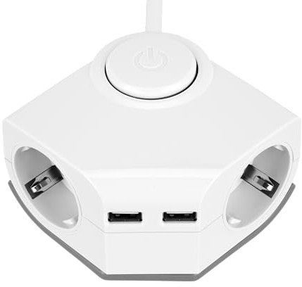 REV 0015400103 Multiprise d'angle 2 Prises avec 2 Ports USB Blanc 150 cm 2300 W 16 A