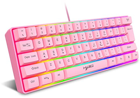 60% Trådbundet RGB-speltangentbord, 61 tangenter, bärbart mini kompakt tangentbord,11 Chroma RGB-bakgrundsbelyst, ABS flytande tangentlock, fulla anti-ghosting-tangenter, för kontor/spel
