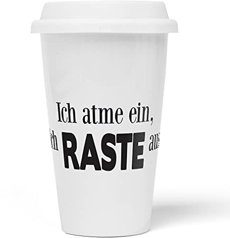 JUNIWORDS To-Go Becher mit Deckel, Ich atme ein, ich RASTE aus